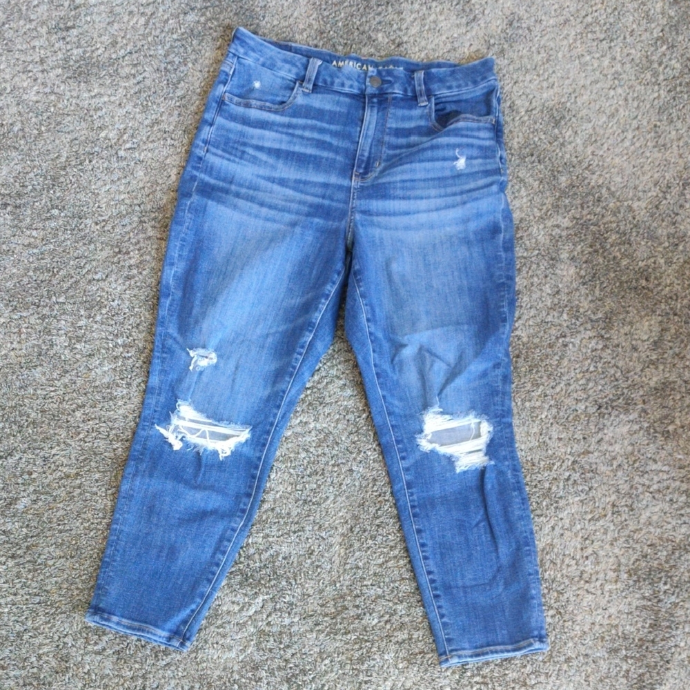 American Eagle Outfitters Blue Ripped Ankle Jeans